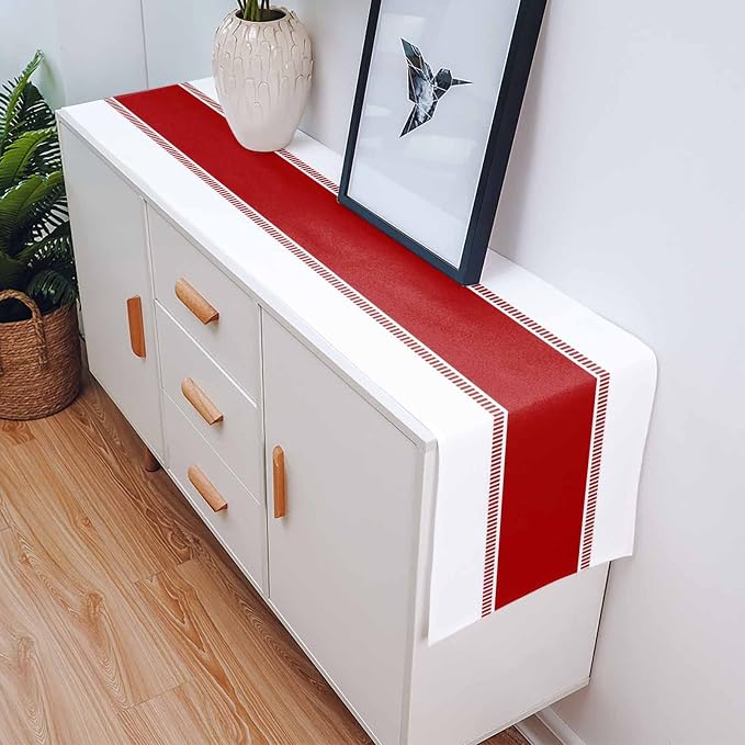 Red and White Table Runners 120 inches Long, Non Slip Stripes Table Runner - Image 5