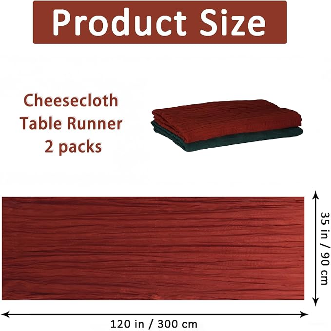 Cheesecloth Table Runner 2 Pack Terracotta and Dark Green, Boho Gauze Table - Image 3