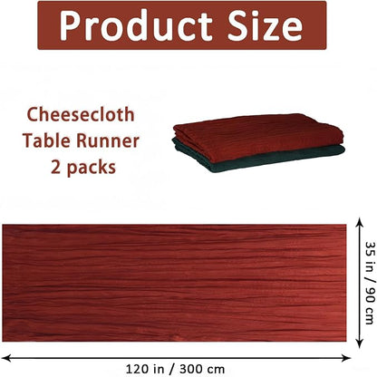Cheesecloth Table Runner 2 Pack Terracotta and Dark Green, Boho Gauze Table - Image 3