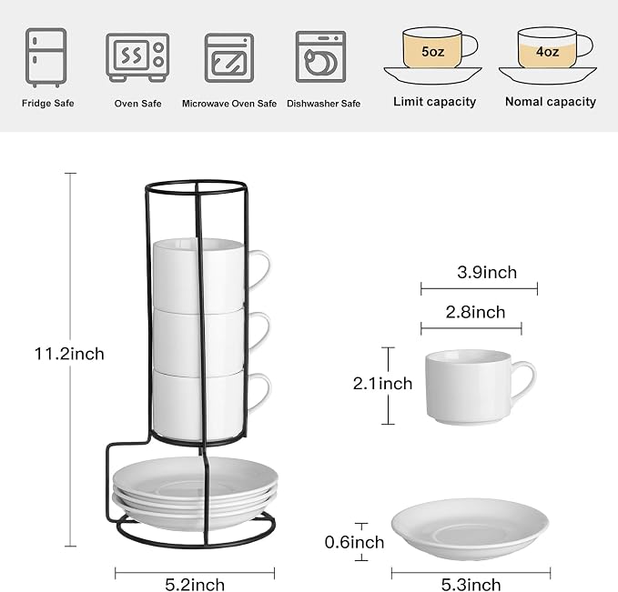 Espresso Cups Set of 4, 4oz Stackable Coffee Cups - Image 2