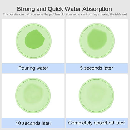 Azhou 6Pcs Drink Coaster with Holder, Green Absorbent Coasters for Drinks, Non-Slip with Velvet Bottom, Thick Heavy Duty 4 inch Ceramic Coasters, Home Decor Coffee Bar Accessories