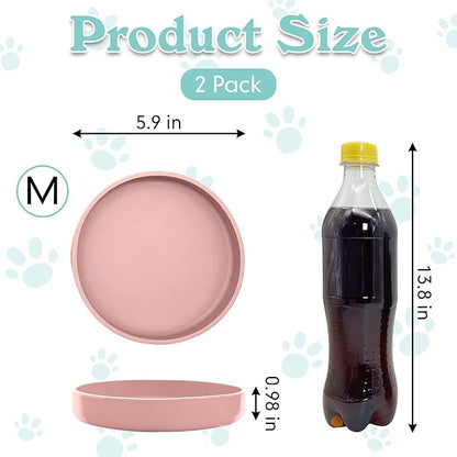 Silicone Cat Food Bowls Shallow Cat Dishes 5.9in Wide Pet Plates Set of 2 Small Flat Dog Saucer Bowl Cute Whisker Fatigue Kitten Feeding Dish for Dry & Wet Food (Round Blue + Pink)