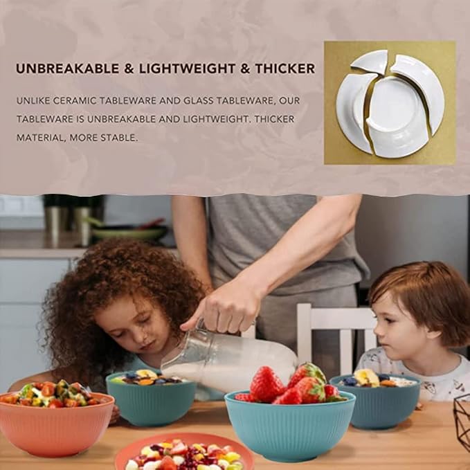 LRUUIDDE Unbreakable Cereal Bowls 24 oz -Reusable Wheat Straw Fiber Lightweight - Image 6
