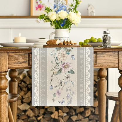 Artoid Mode Printed Lace Floral 210 GSM Spring Table Runner, Seasonal Summer - Image 2