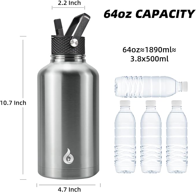 BJPKPK 64oz Insulated Water Bottle, Half Gallon Water Jug - Image 4