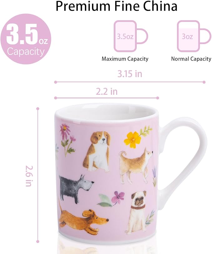 Cute Dog and Cat Espresso Cups Set of 4, 3.5oz Porcelain Coffee Cups Compatible - Image 3
