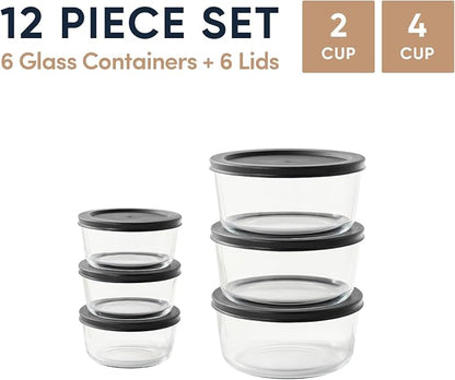 12-Piece Glass Food Storage Containers Set | 2-Cup & 4-Cup, Leakproof | - Image 2