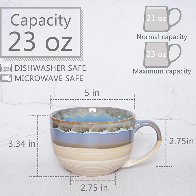 Ceramic Jumbo Coffee Mug Set of 2, 23 Oz, Large Mug Soup Bowls - Image 2