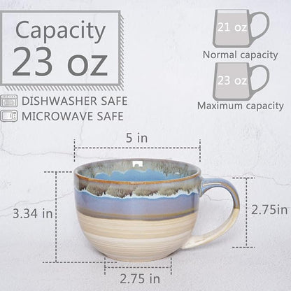Ceramic Jumbo Coffee Mug Set of 2, 23 Oz, Large Mug Soup Bowls - Image 2