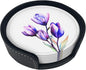 Purple Flower Tulip Leather Coasters Set of 6 by Unknown