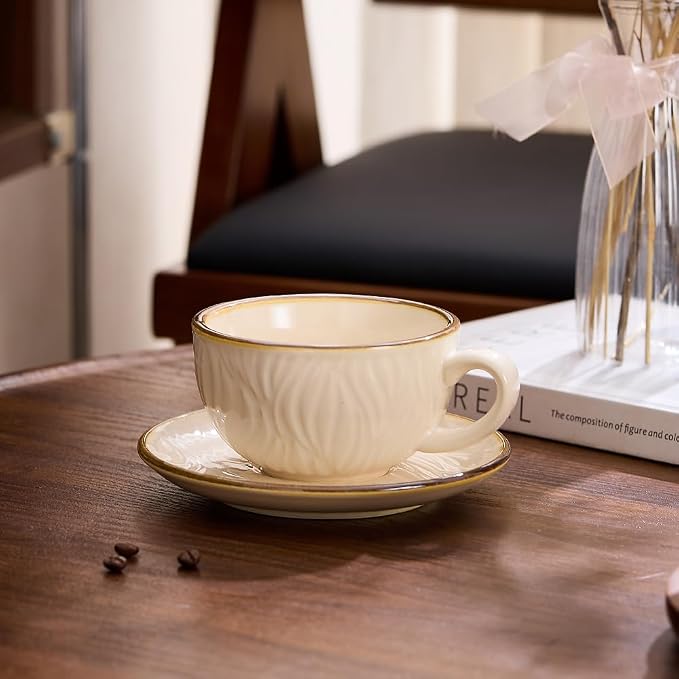 Coffeezone Vintage Design 12 oz Ceramic Latte Art Cappuccino Barista Cup - Image 6