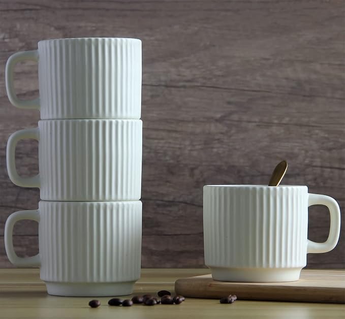 Stackable Coffee Mugs Set of 4, 7 OZ Espresso Ceramics Cups - Image 2