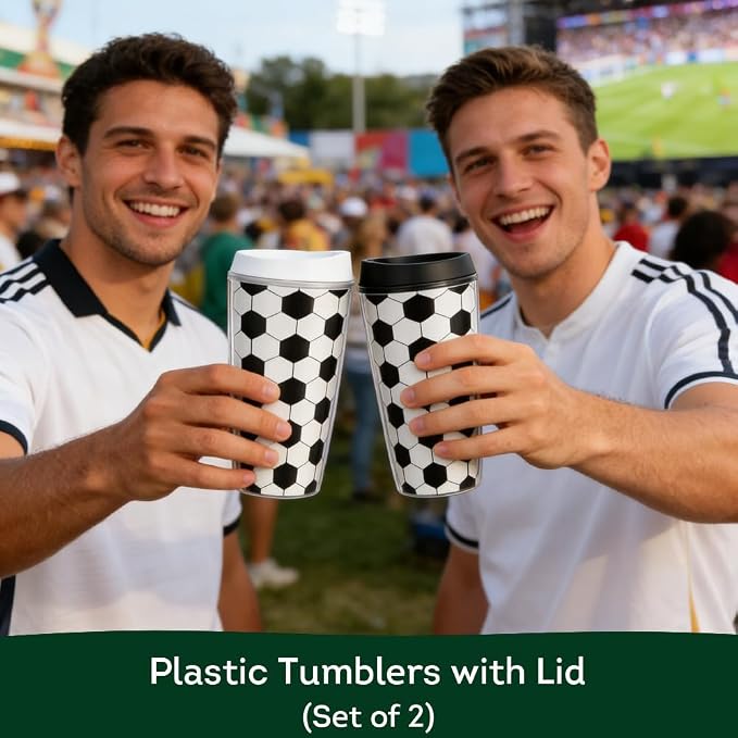 Lily‘s Home Soccer Tumbler 16 oz Set of 2, Double Wall Plastic Cups - Image 6
