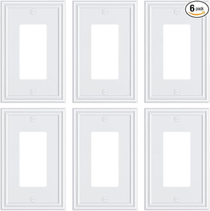 6-Pack Decorator Outlet Cover Plate, White Decorative Switch Plates and Outlet Covers, Durable Zinc Alloy Wall Plates for Electrical Outlets, Receptacle, GFCI Outlet, Dimmer Switch