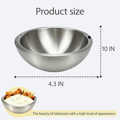 Dip Chiller Bowl Large 70oz Capacity Stainless Steel Double Walled Insulated Ice Serving Bowl Insulated Dip ice bowl Parties Salsa Condiments Salad & Food Hot or Cold Sauces Guacamole