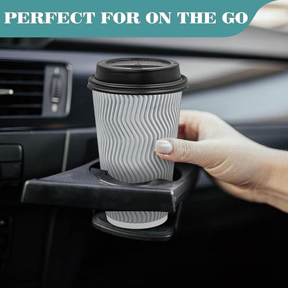 Ginkgo 100 Pack To Go Paper Coffee Cups With Lids, 16 oz Disposable Double-Walled Ripple Insulated Hot Cups for Hot Drinks, Lattes, Travel Cups, Large, Gray