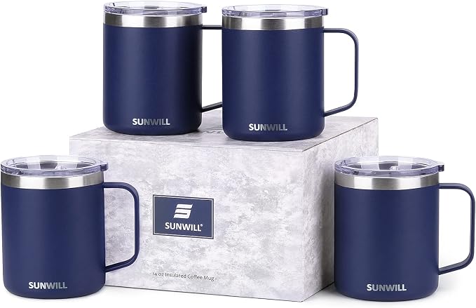 SUNWILL Travel Coffee Mugs Set of 4, Insulated Tumbler by SUNWILL