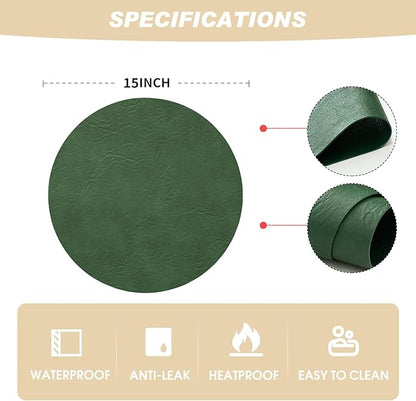 Artoid Mode Green Faux Leather Placemats Set of 4, 15 Inch Waterproof Wipeable Heat Resistant Vinyl Place Mats, Reversible Table Mats for St. Patrick's Day Dining Decor
