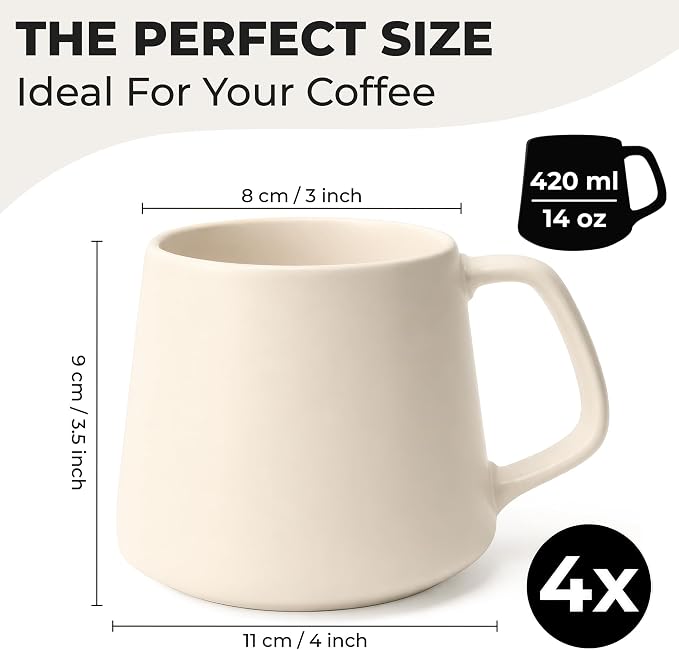MIAMIO - Coffee Mugs Set of 4, Large - Luxe | Large Ceramic Coffee Mugs - Image 2