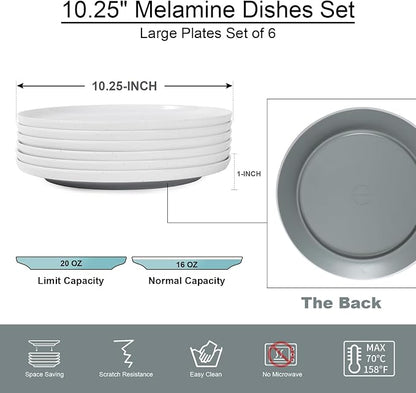 Webbylee 10.25" Melamine Dinner Plates Set of 6 | Durable Serving Dishes Perfect - Image 2