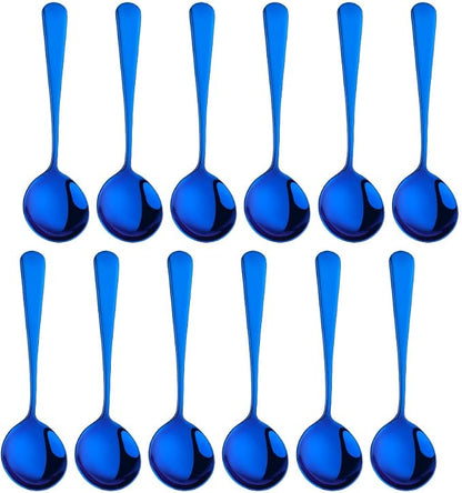 Broth Round Spoon Set, 12 Piece Reusable Stainless Steel Dinner Table Cereal by BISDARUN