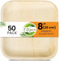 Raj Eco Compostable Palm Leaf Plates Like Bamboo Plates Disposable - 8 Inch Square 50 party plates, Natural wooden, Eco-Friendly, fancy Biodegradable & Disposable Dessert appetizer Plates