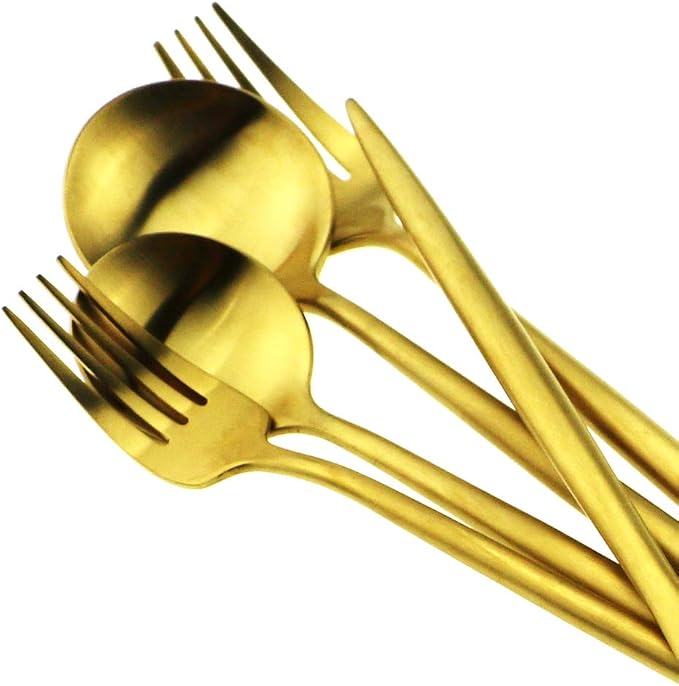 5-Piece 18/10 Stainless Steel Matte Gold Flatware Set - Image 4