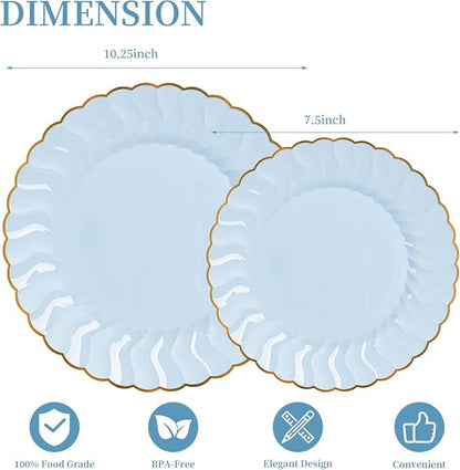 Lullaby 60PCS Light Blue Scalloped Plastic Plates - Image 2