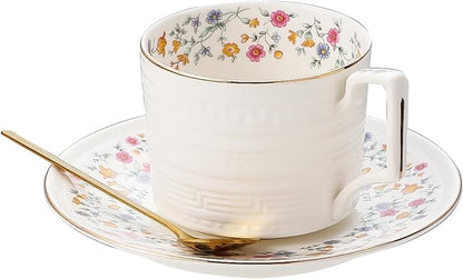 Country Roses Porcelain Tea Cup and Saucer Set by Unknown