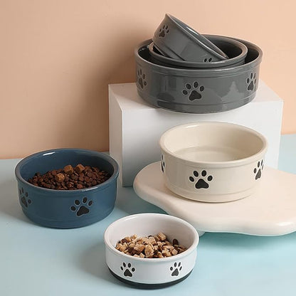 Sweejar Ceramic Dog Bowls with Paw Pattern, Dog Food Dish for Medium Dogs, Porcelain Pet Bowl for Water 35 Fl Oz (Fog Blue)