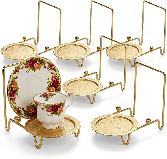 HOHIYA Gold Tea Cup and Saucer Display Stand 6 Cup Holder Rack | Elegant gold by HOHIYA