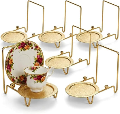 HOHIYA Gold Tea Cup and Saucer Display Stand 6 Cup Holder Rack | Elegant gold by HOHIYA