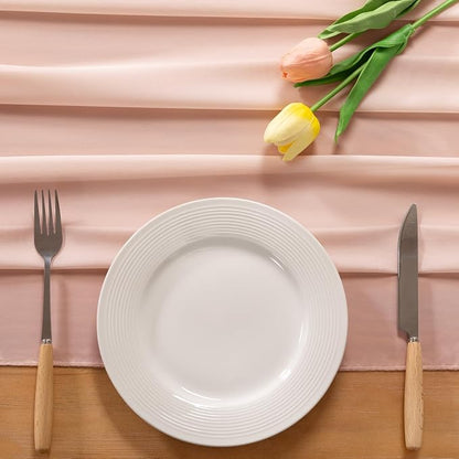 Peach Pink Chiffon Table Runner Summer Boho Wedding Birthday Party Decor | 10ft - Image 3