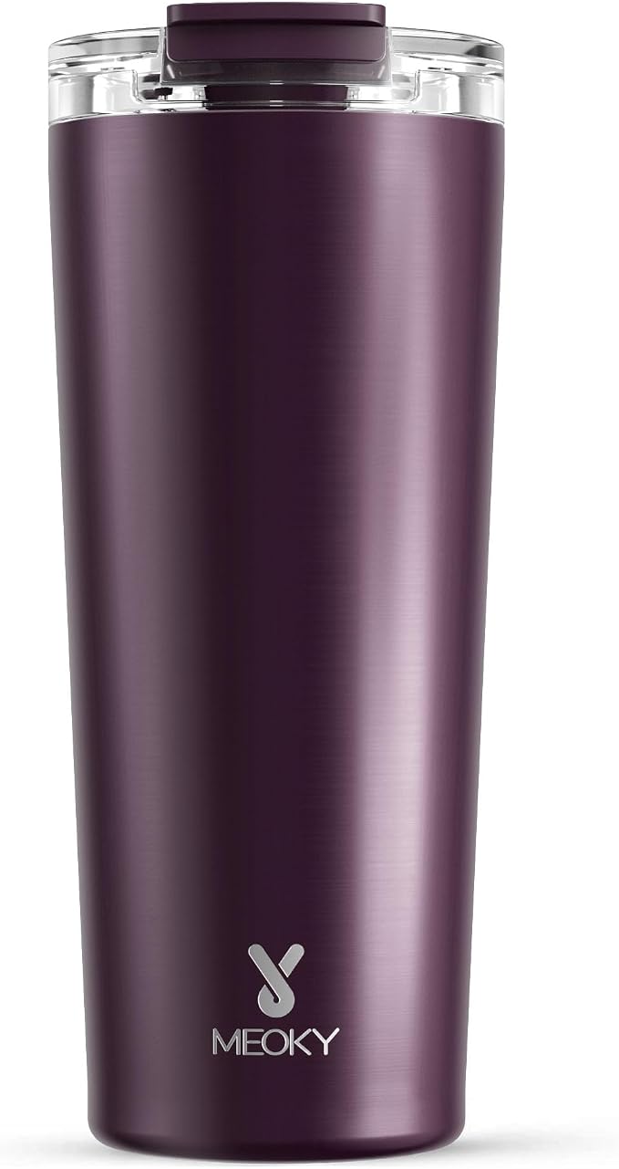 Meoky 24 oz Insulated Travel Coffee Mug: Leak Proof Lid, Plum | Stainless Steel by MEOKY