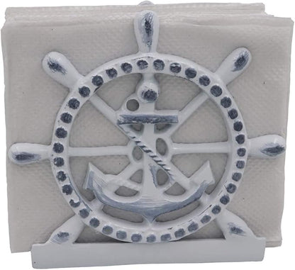 THDC Nautical Napkin Holder, Lunch, Dinner, Nautical Collection Napkin Holder, Made of Metal (Anchor Distressed White)