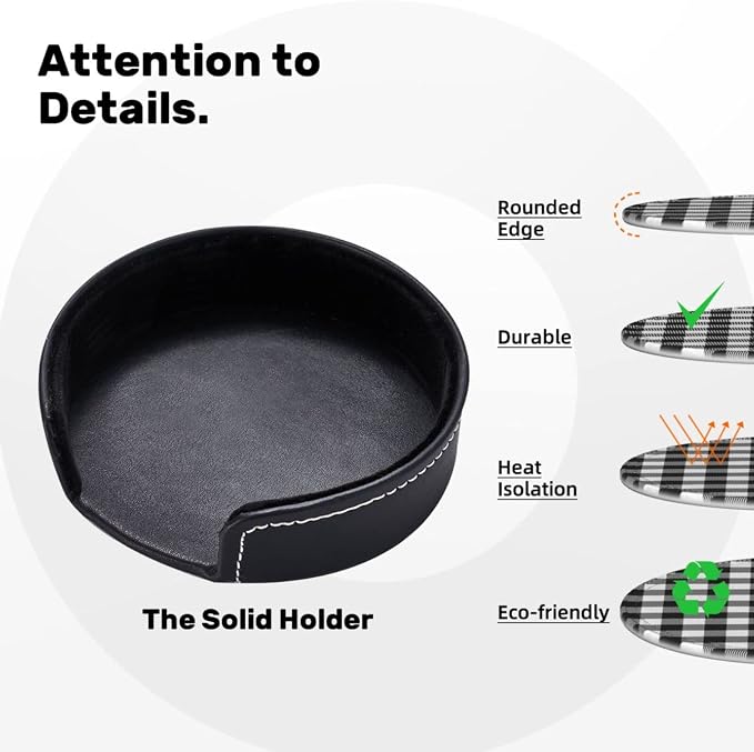 6 Pcs Black White Striped Plaid Leather Coasters - Image 5