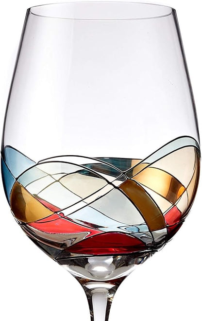 Bezrat Red Wine Glasses Set of 2, Hand Painted Wine Glass, Drinkware Essentials, 11" H, 28oz Wine Lover Large Glass, Glassware Gifts Ideas for Women Inspired by 'Duomo di Milano' Mothers Day (Red)