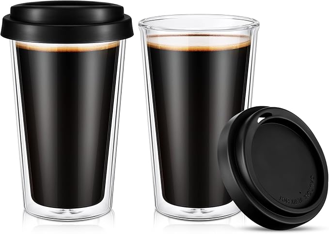 Honeydak 2 Pack 12 oz Double Walled Glass Coffee Mugs by Honeydak