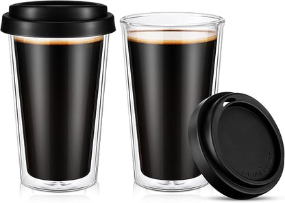 Honeydak 2 Pack 12 oz Double Walled Glass Coffee Mugs by Honeydak