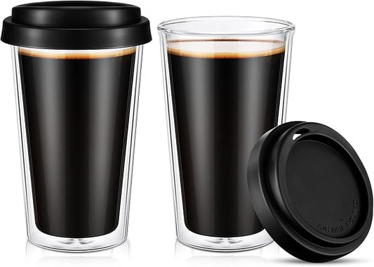 Honeydak 2 Pack 12 oz Double Walled Glass Coffee Mugs by Honeydak