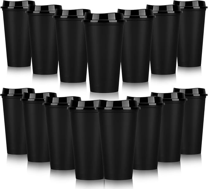 Domensi 15 Pack Reusable Plastic Coffee Cups by Domensi