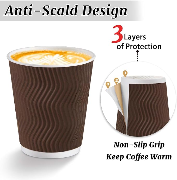 Clawsoff 150 Pack 8 oz Disposable Paper Coffee Cups Insulated Brown | - Image 3
