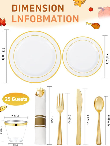175PCS White and Gold Plastic Plates - Image 8