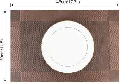 DACHUI Placemats, Heat-Resistant Placemats Stain Resistant Anti-Skid Washable PVC Table Mats Woven Vinyl Place mats (6pcs, Brown-Cross)