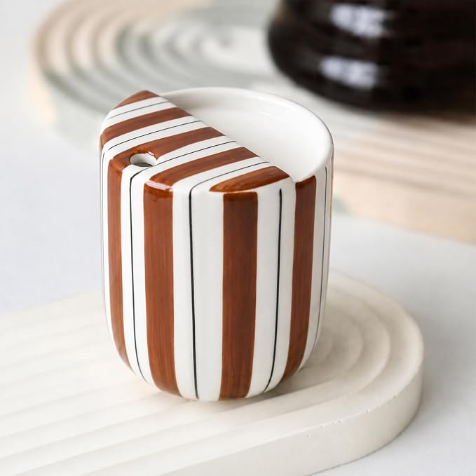 1 Pcs Ceramic Mug with Sip Hole 10 oz Novelty Brown Black Striped Coffee Mug - Image 6