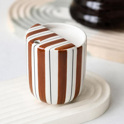1 Pcs Ceramic Mug with Sip Hole 10 oz Novelty Brown Black Striped Coffee Mug - Image 6