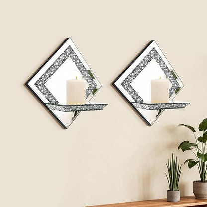 Pibeyer Mirrored Candle Sconces with Acrylic Diamond, Crushed Diamond Wall Candle Holders, Home Décor