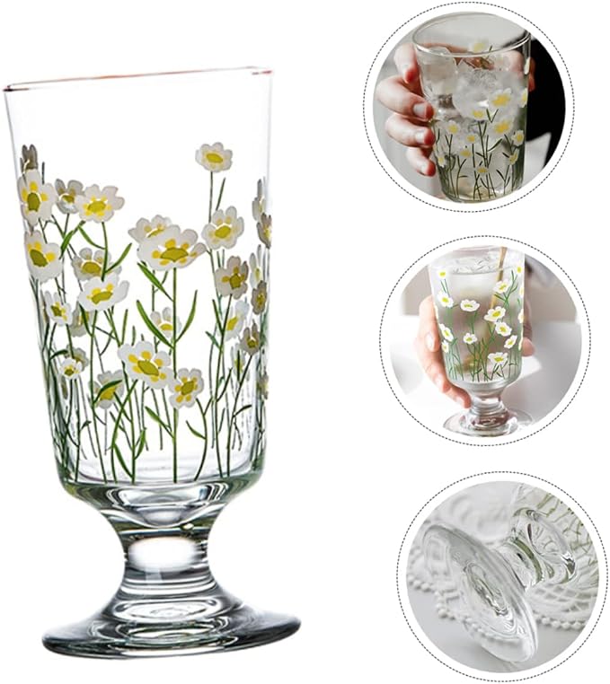 Daisy Set Vintage Romantic Glasses Cup Floral Glassware Daisy Drinking Glasses - Image 4