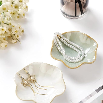 2PCS Lotus Leaf Shape Ring Holder Dish, Small Key Bowl, Ceramic Trinket Tray - Image 2