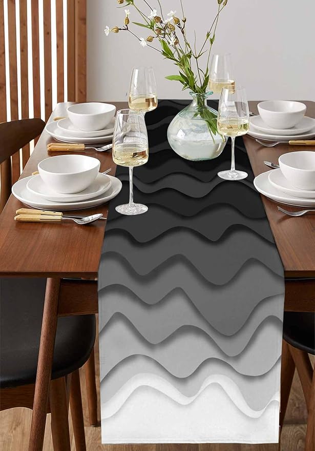 Grey Ocean Table Runners 108 Inches Long, Cotton Linen Fabric Table Runner - Image 2
